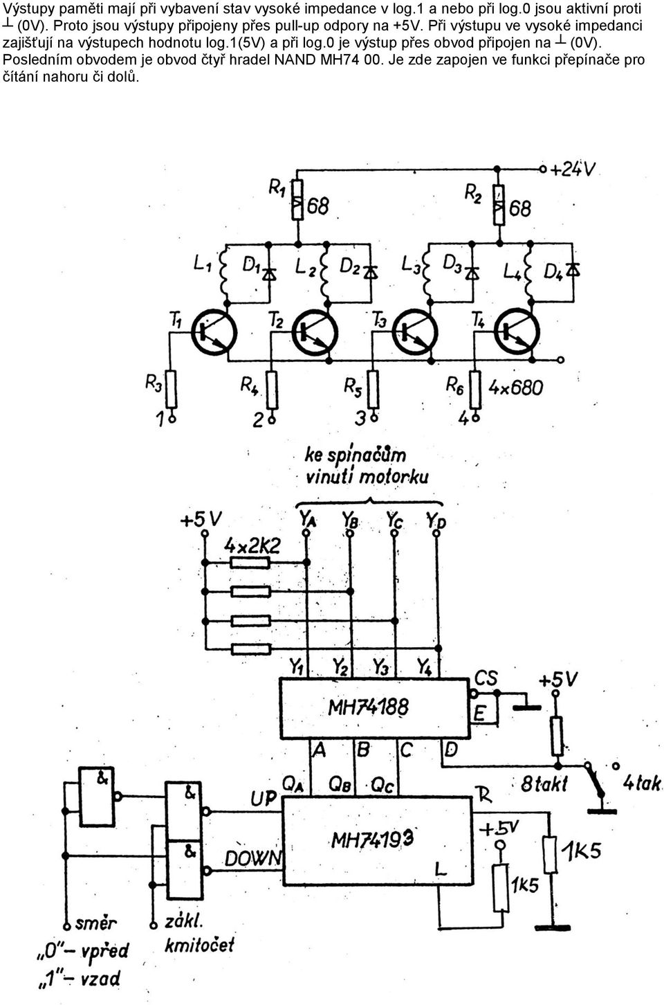 Při výstupu ve vysoké impedanci zajišťují na výstupech hodnotu log.1(5v) a při log.