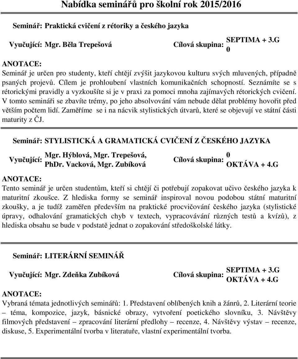 Seznámíte se s rétorickými pravidly a vyzkoušíte si je v praxi za pomoci mnoha zajímavých rétorických cvičení.