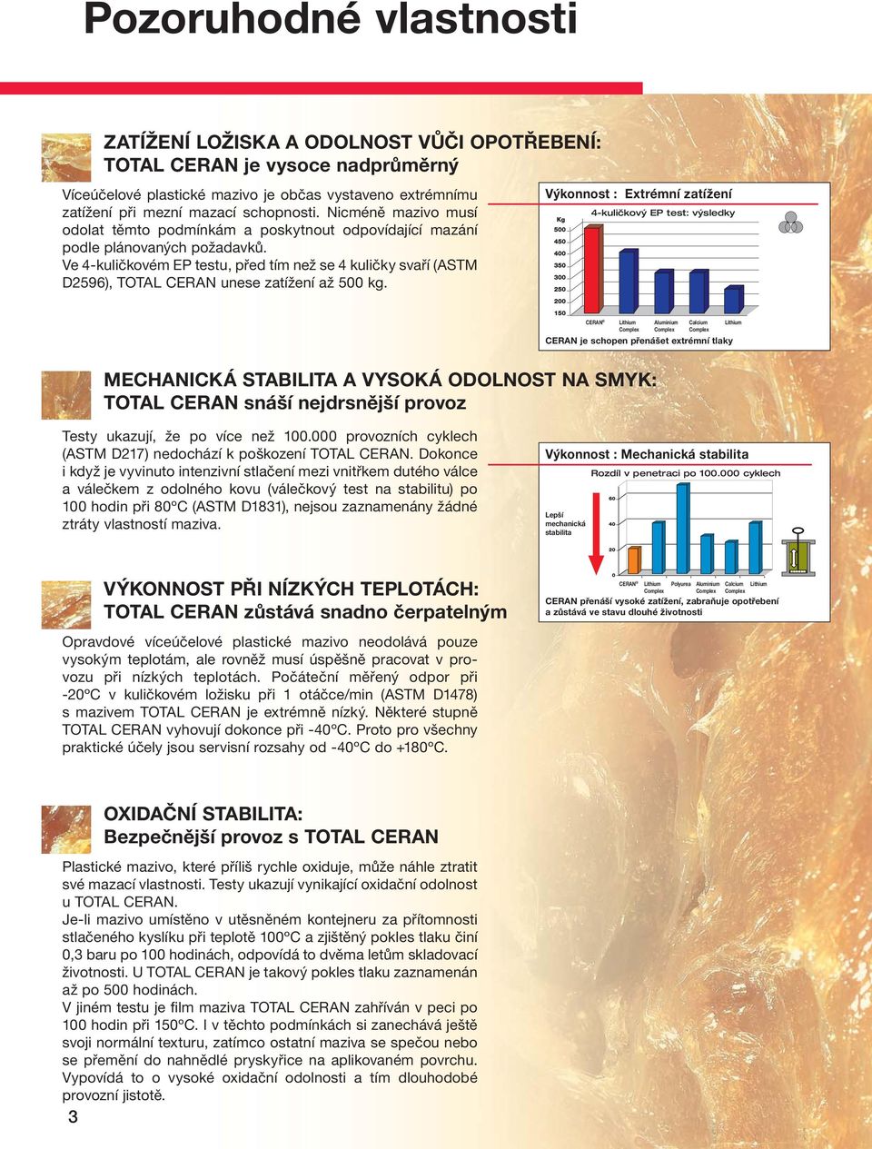 Ve 4-kuličkovém EP testu, před tím než se 4 kuličky svaří (ASTM D2596), TOTAL CERAN unese zatížení až 500 kg.