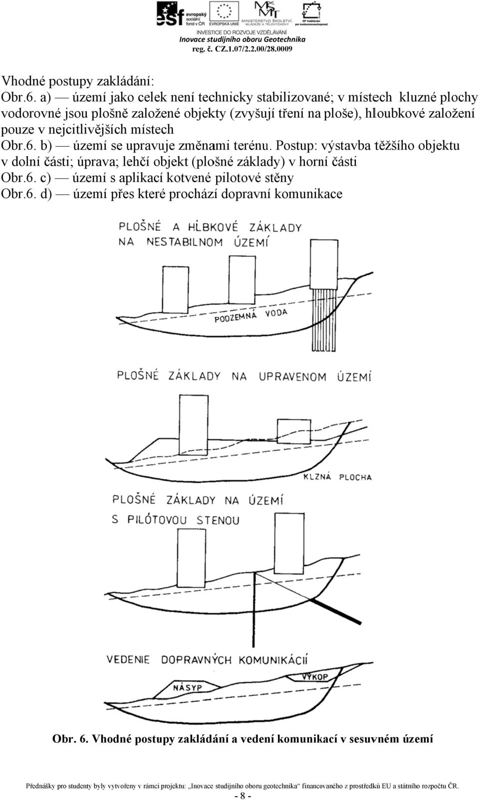 ploše), hloubkové založení pouze v nejcitlivějších místech Obr.6. b) území se upravuje změnami terénu.