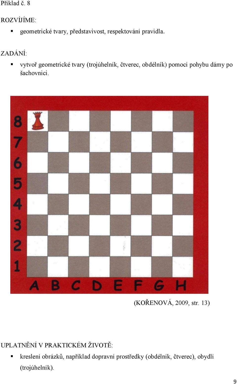 pohybu dámy po šachovnici. (KOŘENOVÁ, 2009, str.