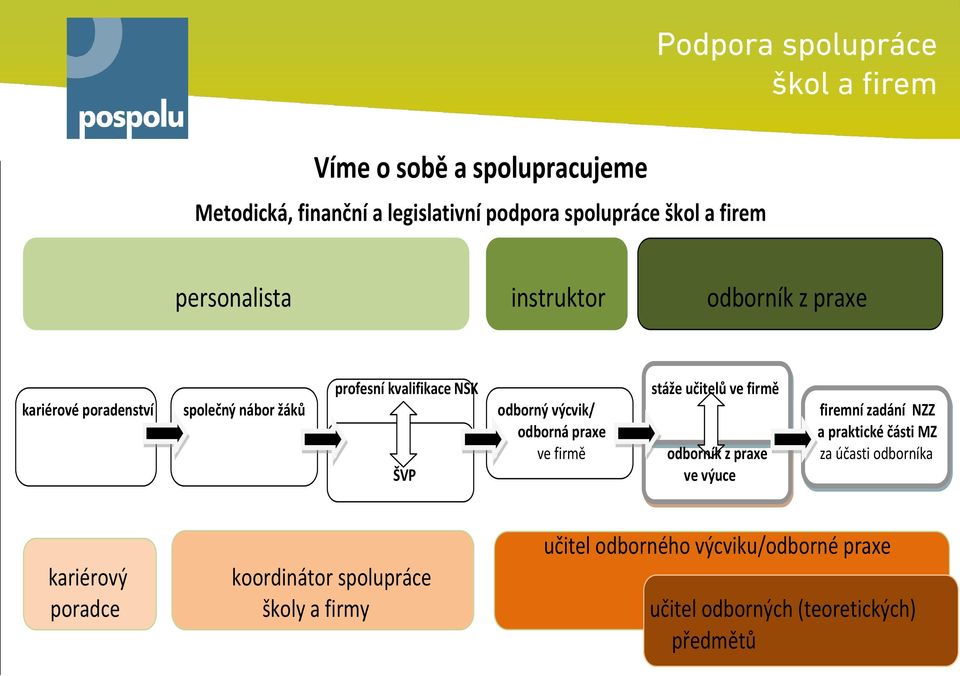 firemní zadání NZZ odborná praxe a praktické části MZ ve firmě odborník z praxe za účasti odborníka ŠVP ve výuce učitel