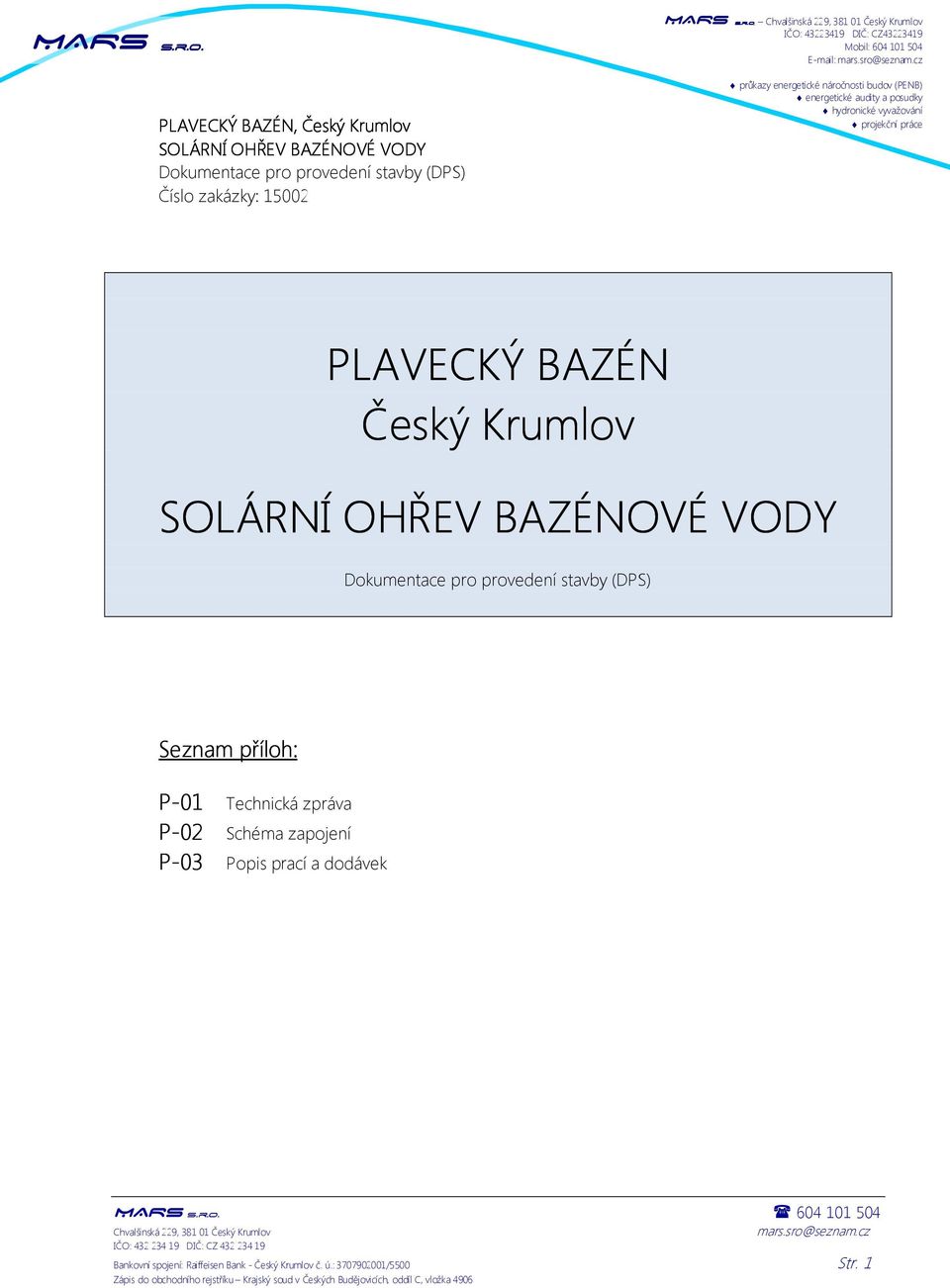 mlov SOLÁRNÍ OHŘEV BAZÉNOVÉ VODY Dokumentace pro