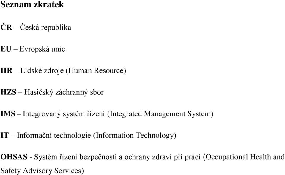 Management System) IT Informační technologie (Information Technology) OHSAS -