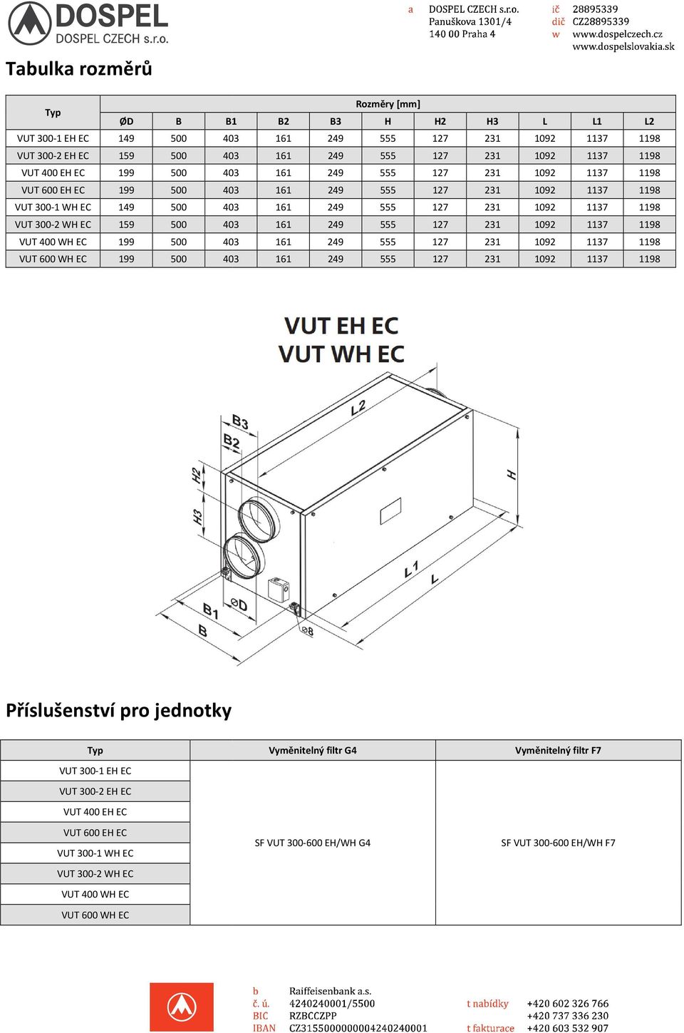 VUT 400 WH EC 199 500 403 161 249 555 127 231 VUT 600 WH EC 199 500 403 161 249 555 127 231 L L1 L2 Příslušenství pro jednotky Typ VUT 300-1 EH EC VUT 300-2 EH EC VUT