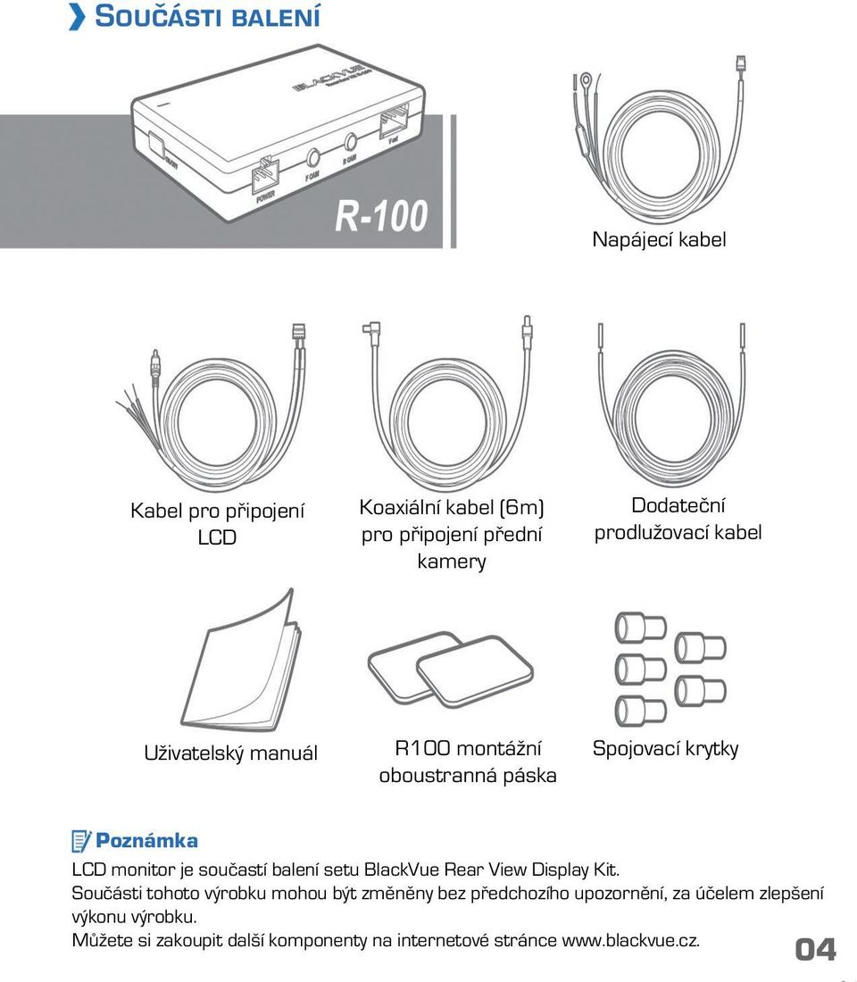 součastí balení setu BlackVue Rear View Display Kit.