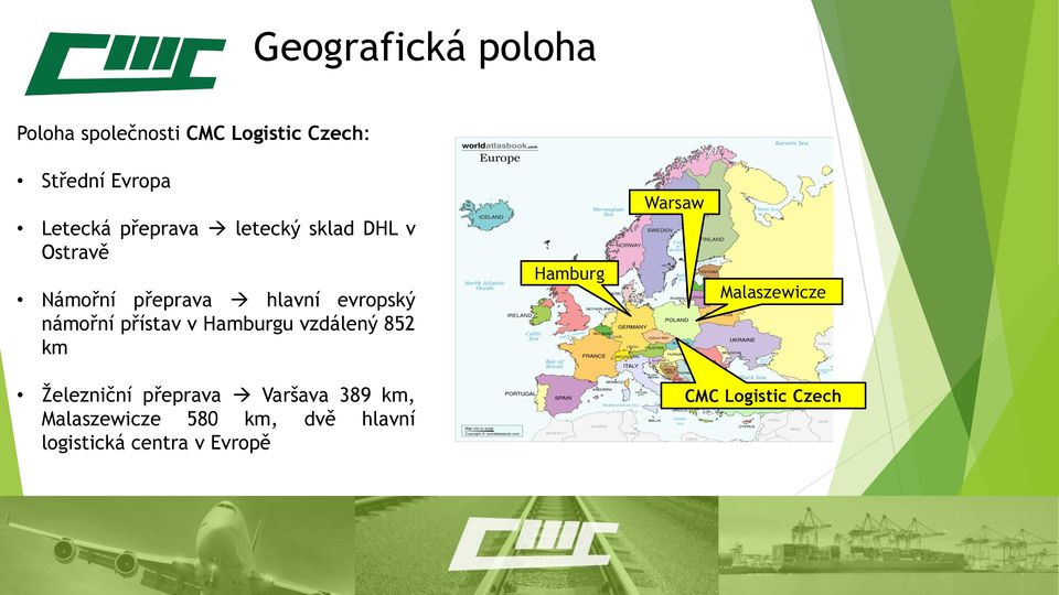 přístav v Hamburgu vzdálený 852 km Hamburg Warsaw Malaszewicze Železniční přeprava