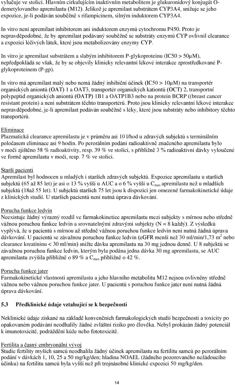 In vitro není apremilast inhibitorem ani induktorem enzymů cytochromu P450.