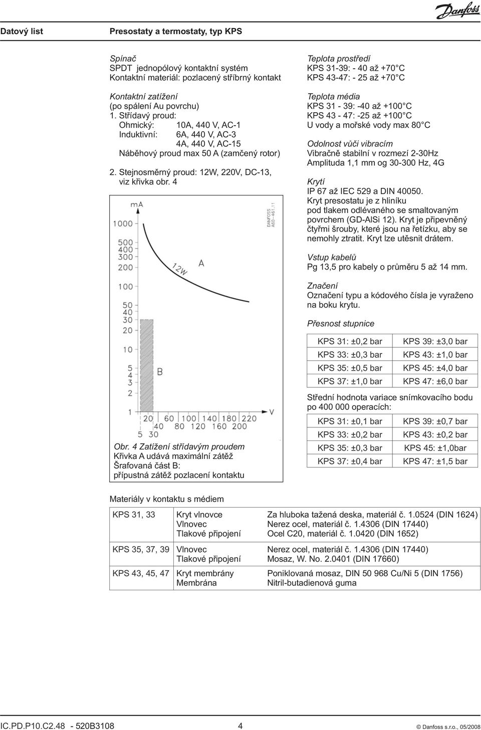 4 Teplota prostøedí KPS 1: 40 a +70 C KPS 447: 5 a +70 C Teplota média KPS 1 : 40 a +100 C KPS 4 47: 5 a +100 C U vody a moøské vody max 80 C Odolnost vùèi vibracím Vibraènì stabilní v rozmezí 0Hz