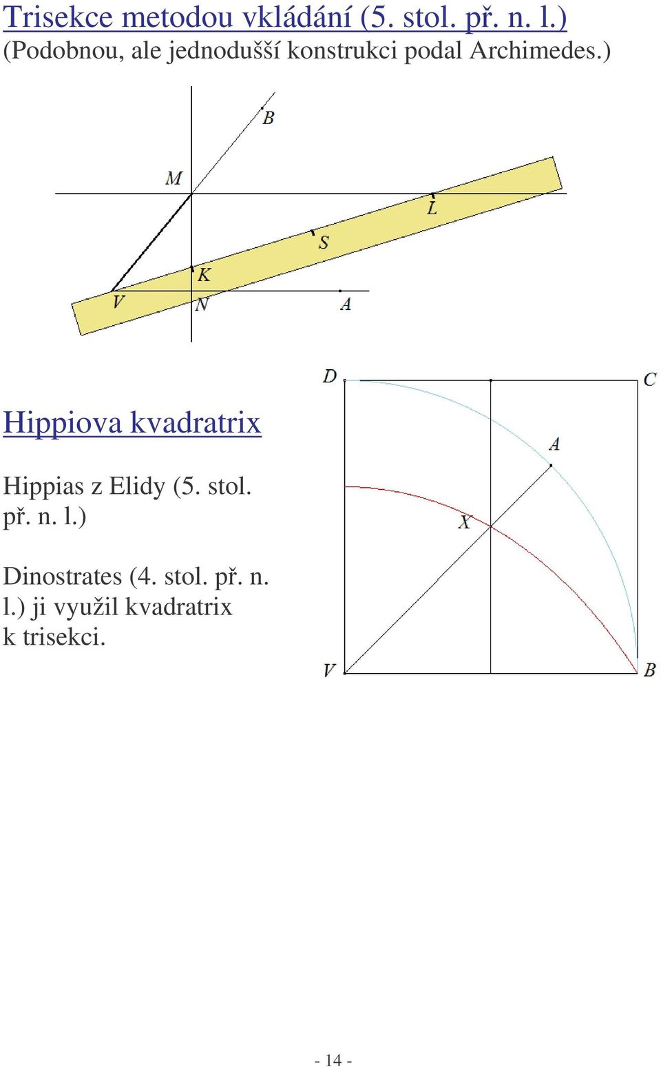 ) Hippiova kvadratrix Hippias z Elidy (5. stol. p. n. l.