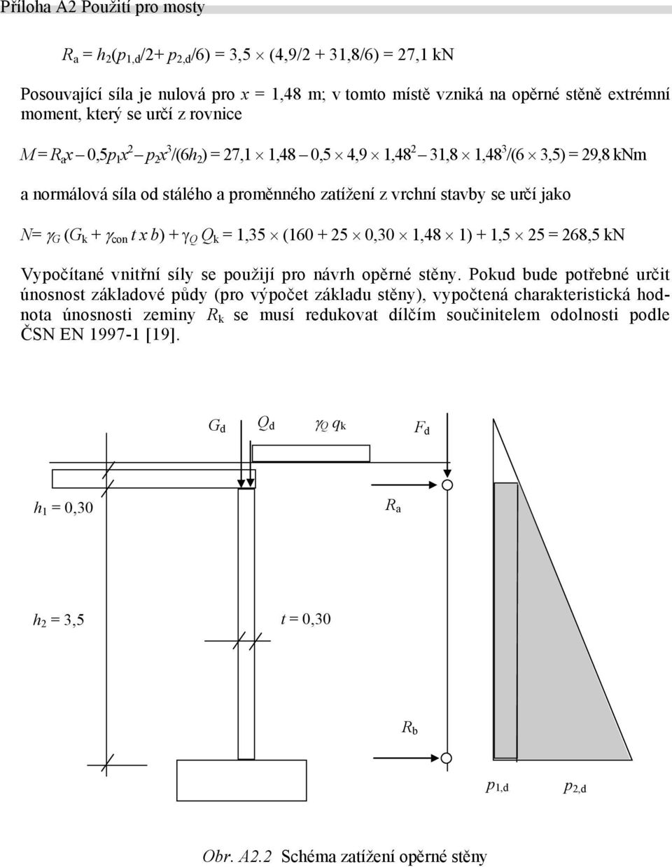 1,35 (160 + 25 0,30 1,48 1) + 1,5 25 = 268,5 kn Vypočítané vnitřní síly se použijí pro návrh opěrné stěny.