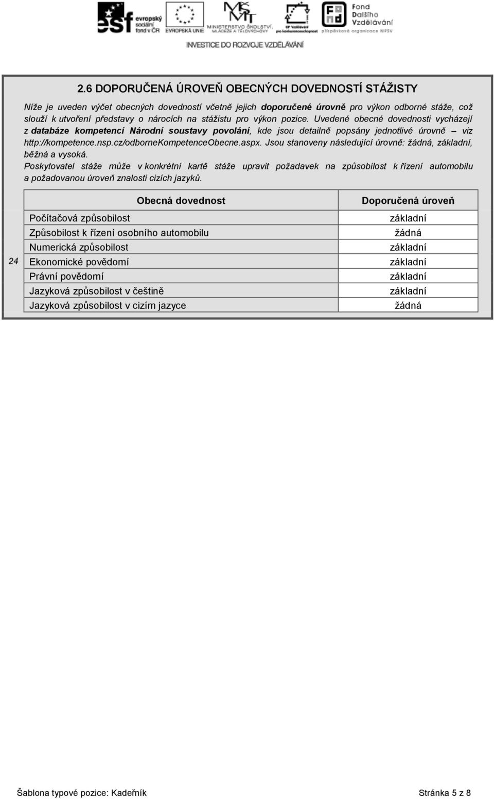 cz/odbornekompetenceobecne.aspx. Jsou stanoveny následující úrovně: žádná,, běžná a vysoká.