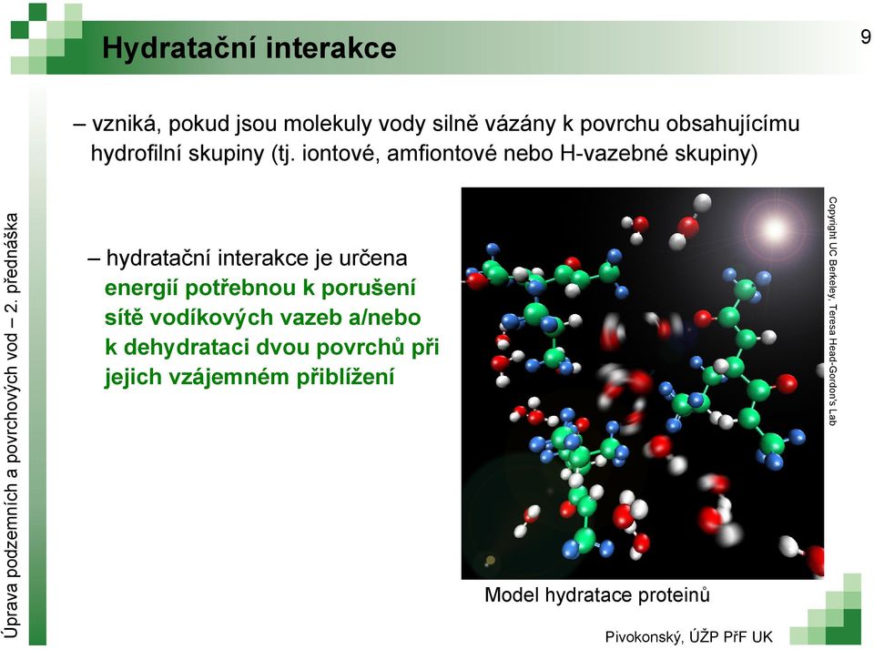 iontové, amfiontové nebo H-vazebné skupiny) hydratační interakce je určena energií potřebnou k