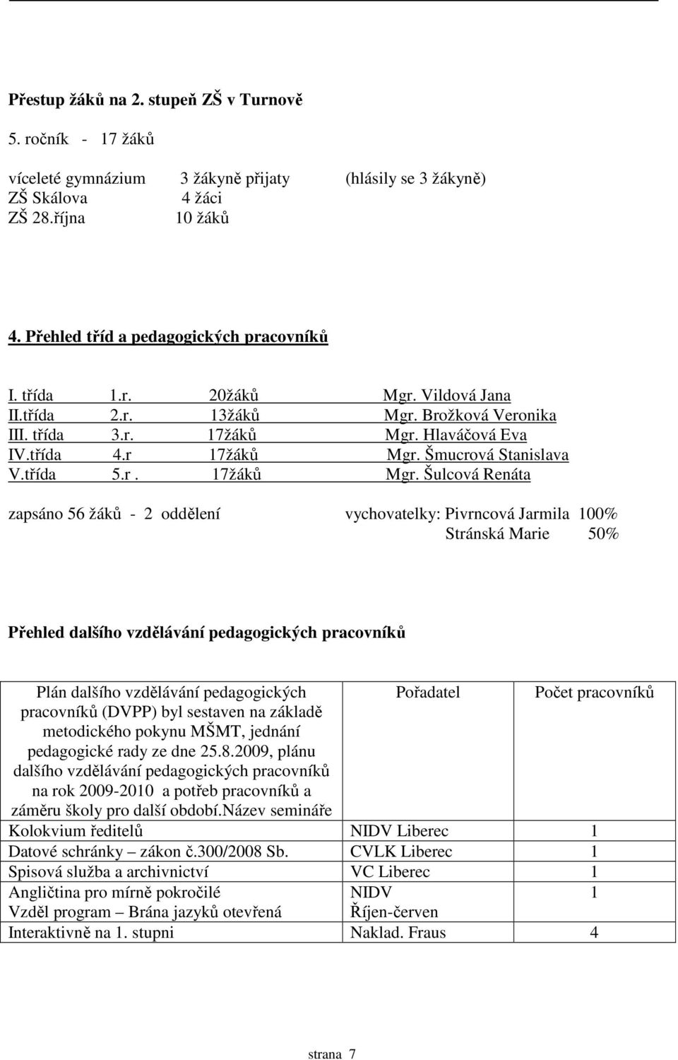 Hlaváčová Eva IV.třída 4.r 17žáků Mgr.