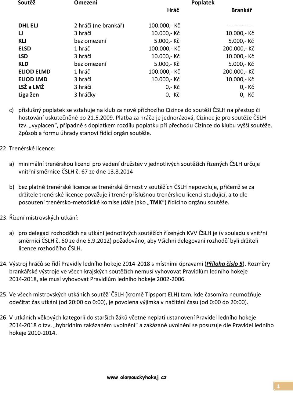 000,- Kč KLD bez omezení 5.000,- Kč 5.000,- Kč ELIOD ELMD 1 hráč 100.000,- Kč 200.000,- Kč ELIOD LMD 3 hráči 10.000,- Kč 10.