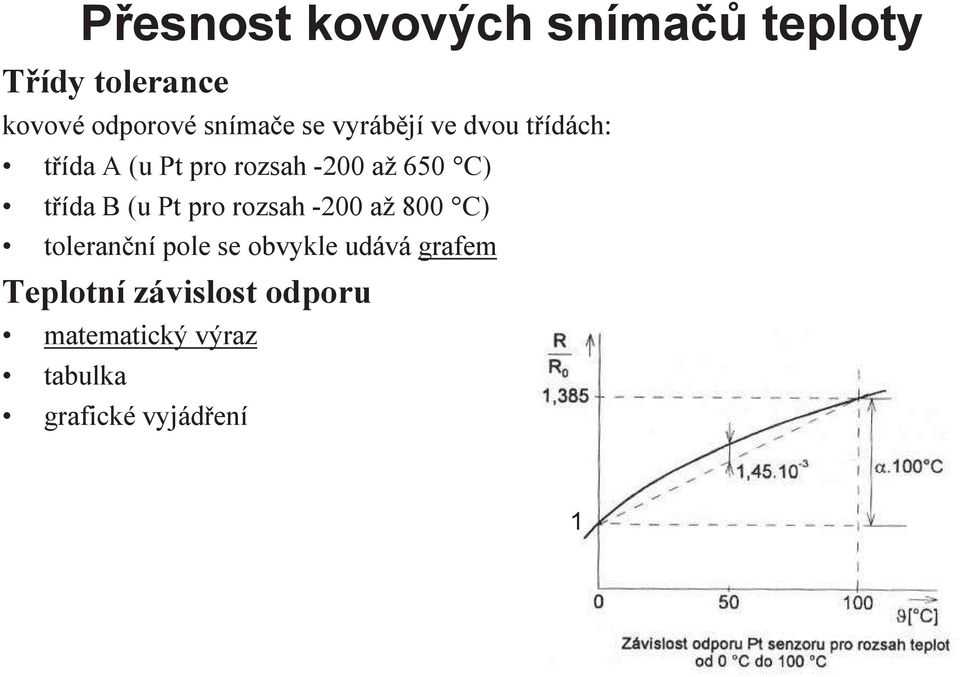 třída B (u Pt pro rozsah -200 až 800 C) toleranční pole se obvykle udává