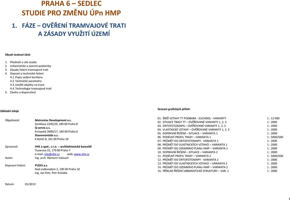 Závěry a doporučení Základní údaje Objednatel: Metrostav Development a.s. Zenklova 2245/29, 180 00 Praha 8 Q servis a.s. Evropská 2690/17, 160 00 Praha 6 Stavomontáže a.s. K Botiči 8, 101 00 Praha 10 Zpracoval: VHE a spol.