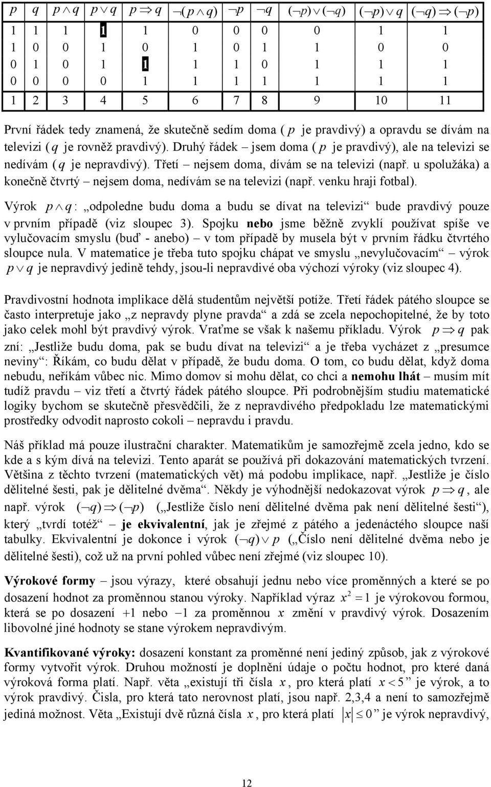 Třetí nejsem doma, dívám se na televizi (např. u spolužáka) a konečně čtvrtý nejsem doma, nedívám se na televizi (např. venku hraji fotbal).