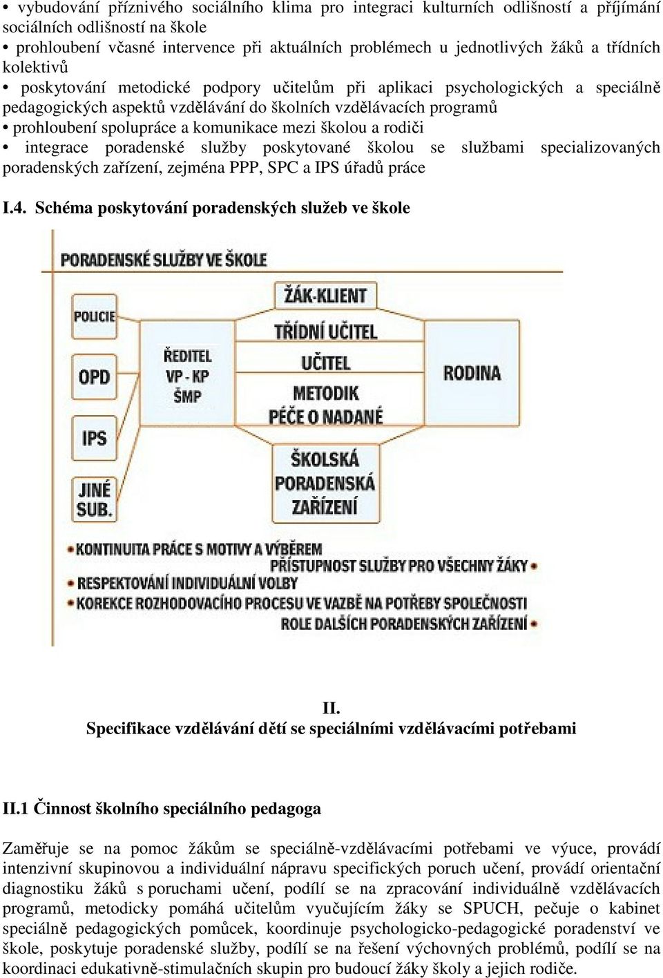 komunikace mezi školou a rodiči integrace poradenské služby poskytované školou se službami specializovaných poradenských zařízení, zejména PPP, SPC a IPS úřadů práce I.4.