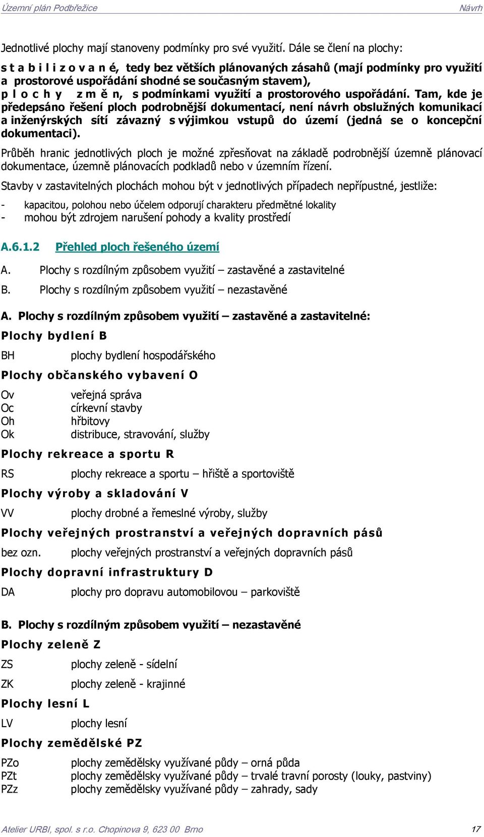 podmínkami využití a prostorového uspořádání.