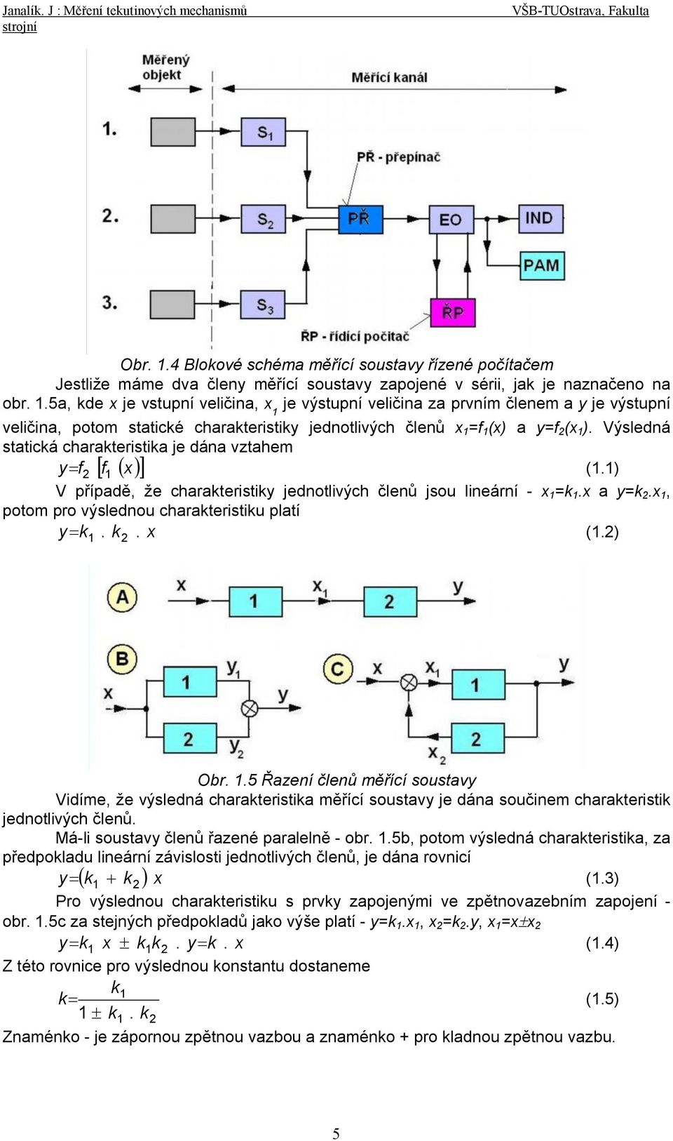 Výsledná statická charakteristika je dána vztahem y= f [ f ( x) ] (.) V případě, že charakteristiky jednotlivých členů jsou lineární - x =k.x a y=k.