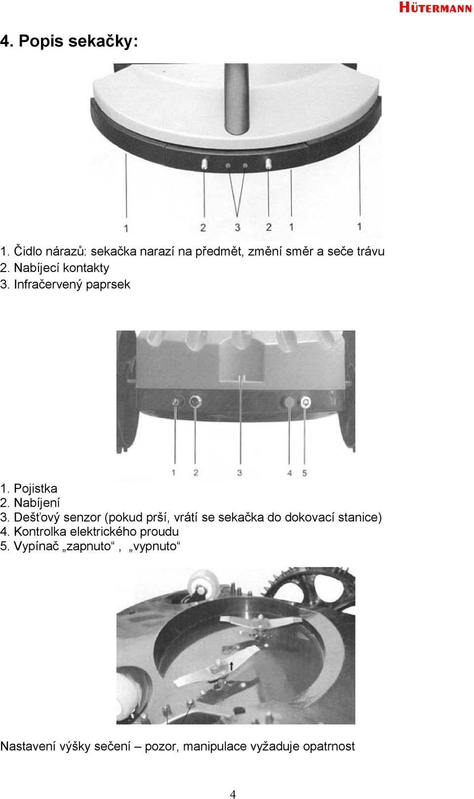 Nabíjecí kontakty 3. Infračervený paprsek 1. Pojistka 2. Nabíjení 3.