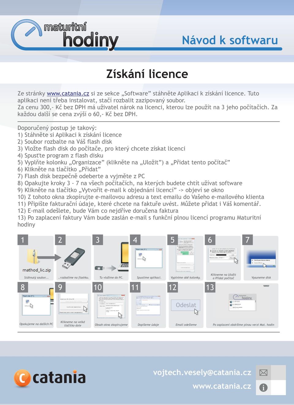 Doporučený postup je takový: 1) Stáhněte si Aplikaci k získání licence 2) Soubor rozbalte na Váš flash disk 3) Vložte flash disk do počítače, pro který chcete získat licenci 4) Spusťte program z