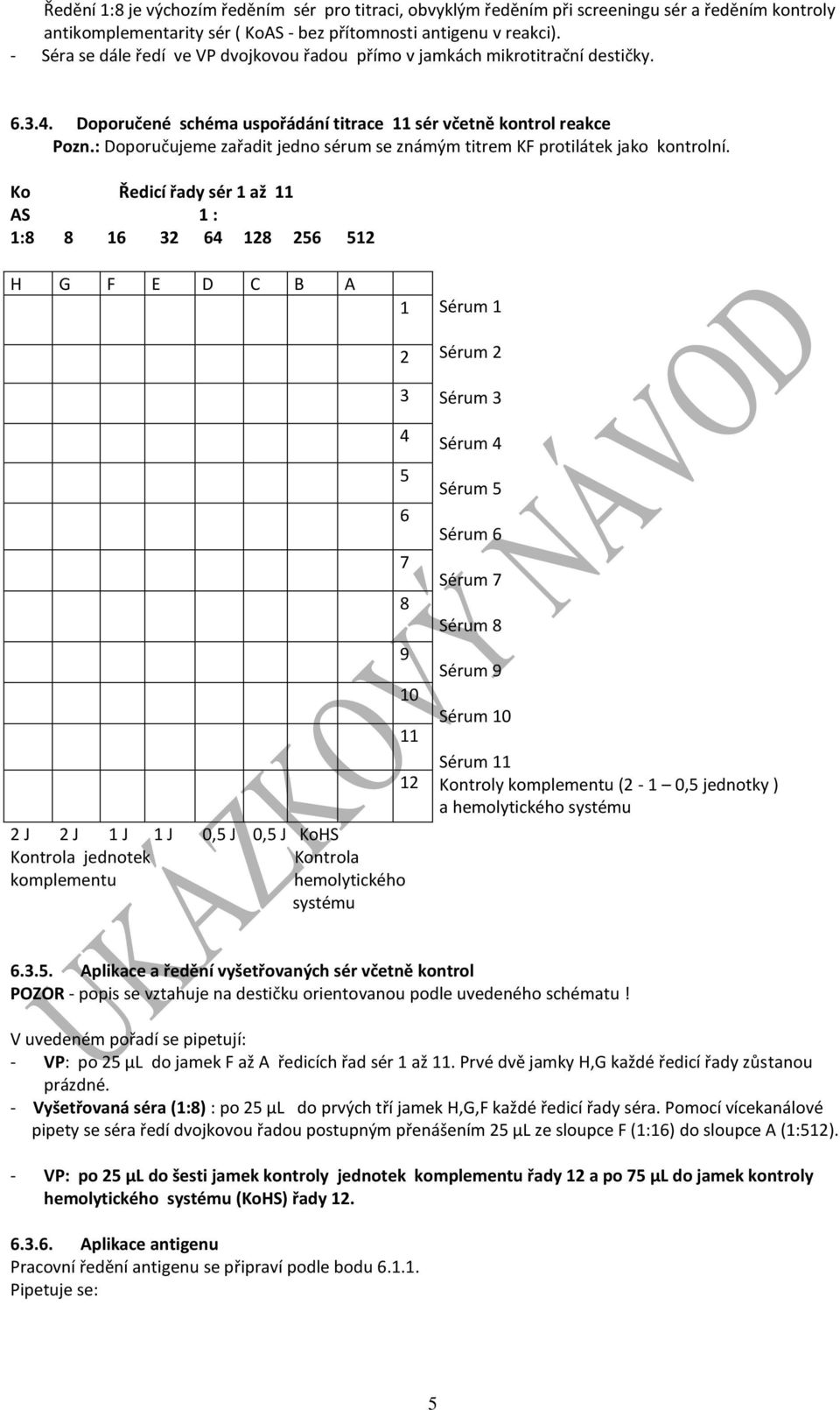 : Doporučujeme zařadit jedno sérum se známým titrem KF protilátek jako kontrolní.