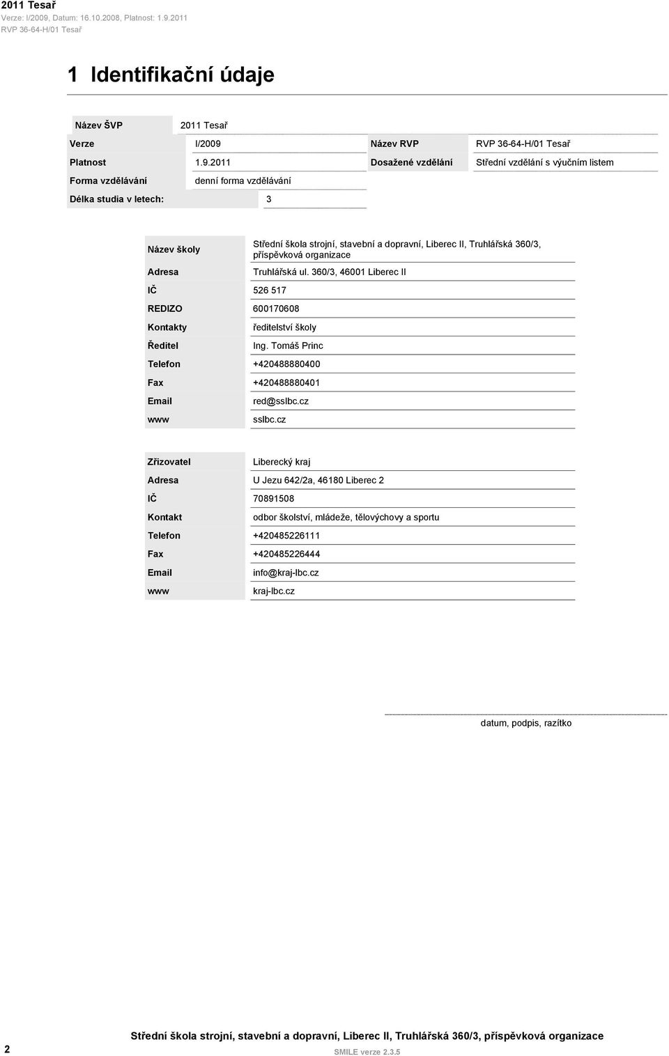 2011 Dosažené vzdělání Střední vzdělání s výučním listem Forma vzdělávání denní forma vzdělávání Délka studia v letech: 3 Název školy Adresa Střední škola strojní, stavební a dopravní,