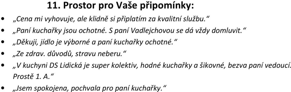 Děkuji, jídlo je výborné a paní kuchařky ochotné. Ze zdrav. důvodů, stravu neberu.