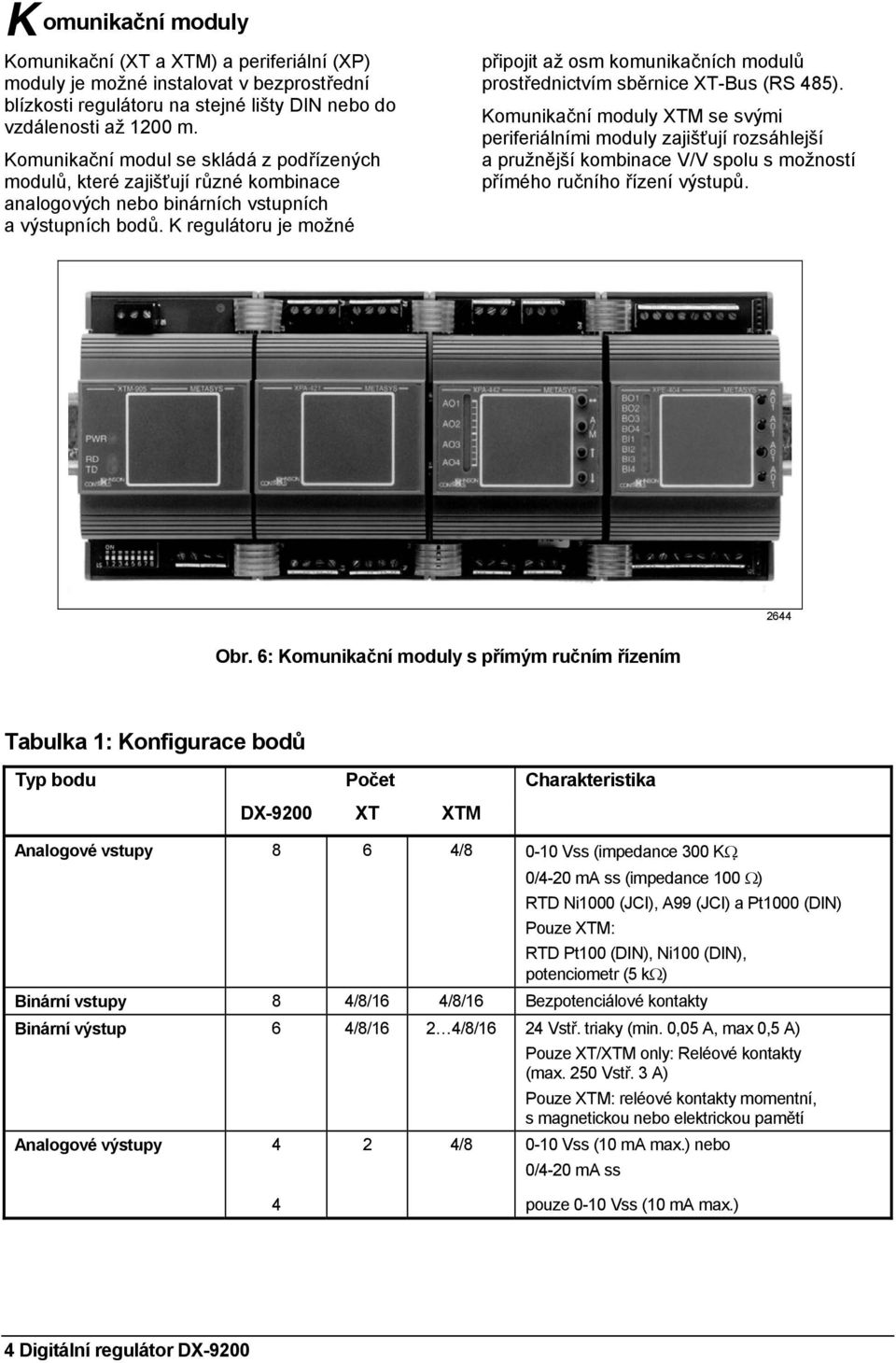 K regulátoru je možné připojit až osm komunikačních modulů prostřednictvím sběrnice XT-Bus (RS 485).