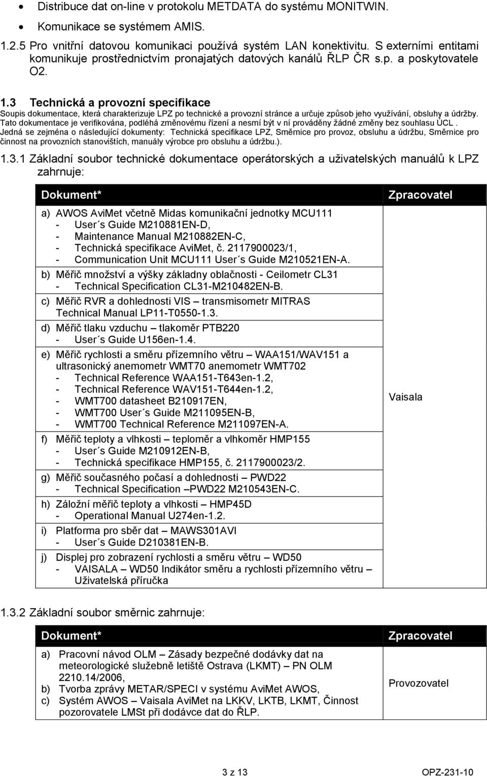 3 Technická a prvzní specifikace Supis dkumentace, která charakterizuje LPZ p technické a prvzní stránce a určuje způsb jeh využívání, bsluhy a údržby.