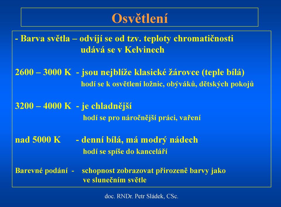 hodí se k osvětlení ložnic, obýváků, dětských pokojů 3200 4000 K - je chladnější hodí se pro