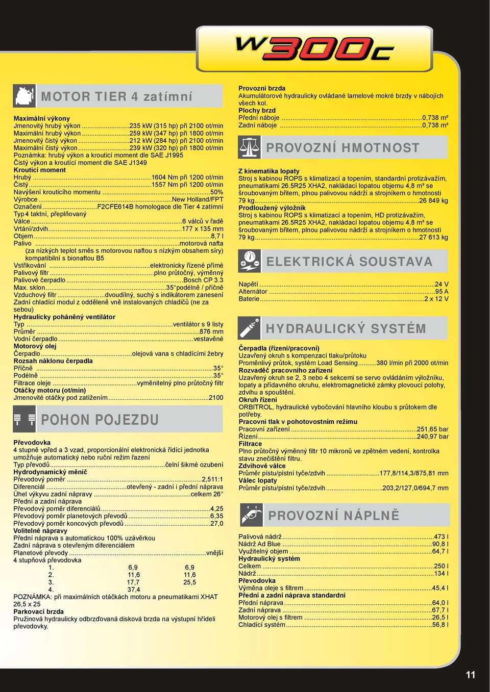 ..29 kw (20 hp) při 1800 ot/min Poznámka: hrubý výkon a krouticí moment dle SAE J1995 Čistý výkon a kroutící moment dle SAE J149 Krouticí moment Hrubý...1604 Nm při 1200 ot/min Čistý.