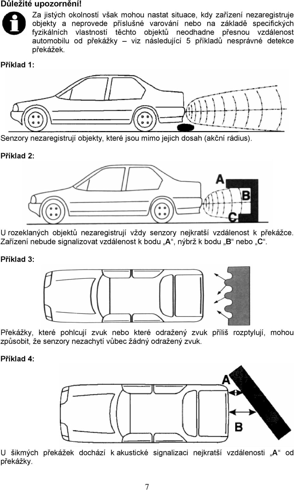 vzdálenost automobilu od překážky viz následující 5 příkladů nesprávné detekce překážek. Příklad 1: Senzory nezaregistrují objekty, které jsou mimo jejich dosah (akční rádius).