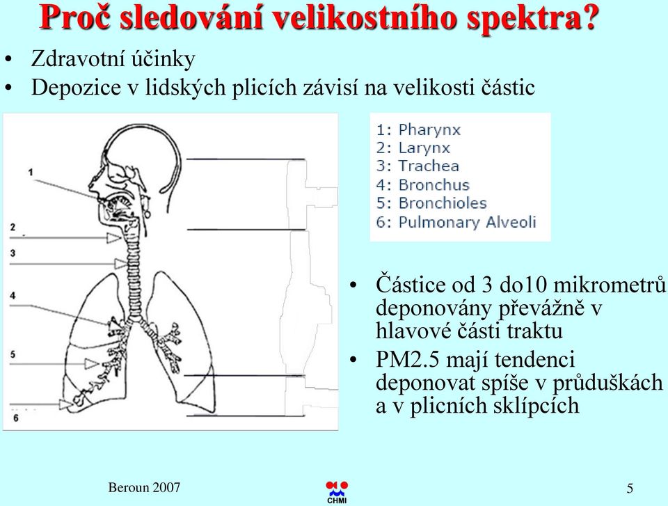 částic Částice od 3 do1 mikrometrů deponovány převážně v hlavové