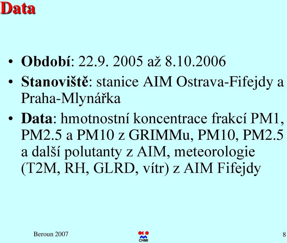 Data: hmotnostní koncentrace frakcí PM1, PM2.