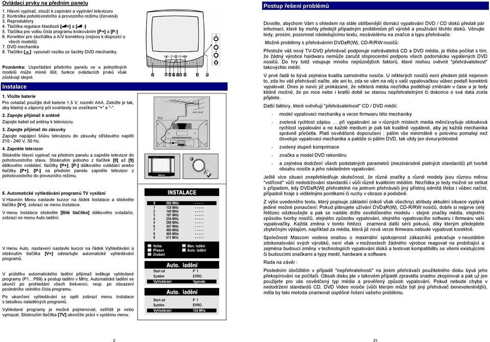 Tlačítko [ ]: vysunutí vozíku ze šachty DVD mechaniky. Poznámka: Uspořádání předního panelu se u jednotlivých modelů může mírně lišit, funkce ovládacích prvků však zůstávají stejné. Instalace 1.