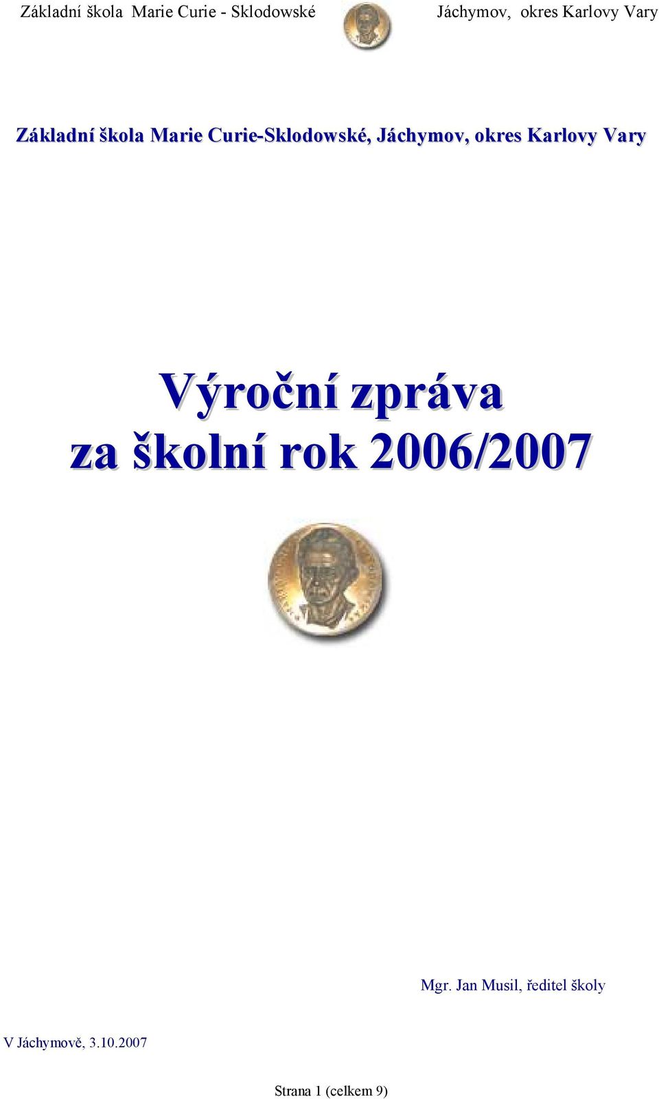 za školní rok 2006/2007 Mgr.