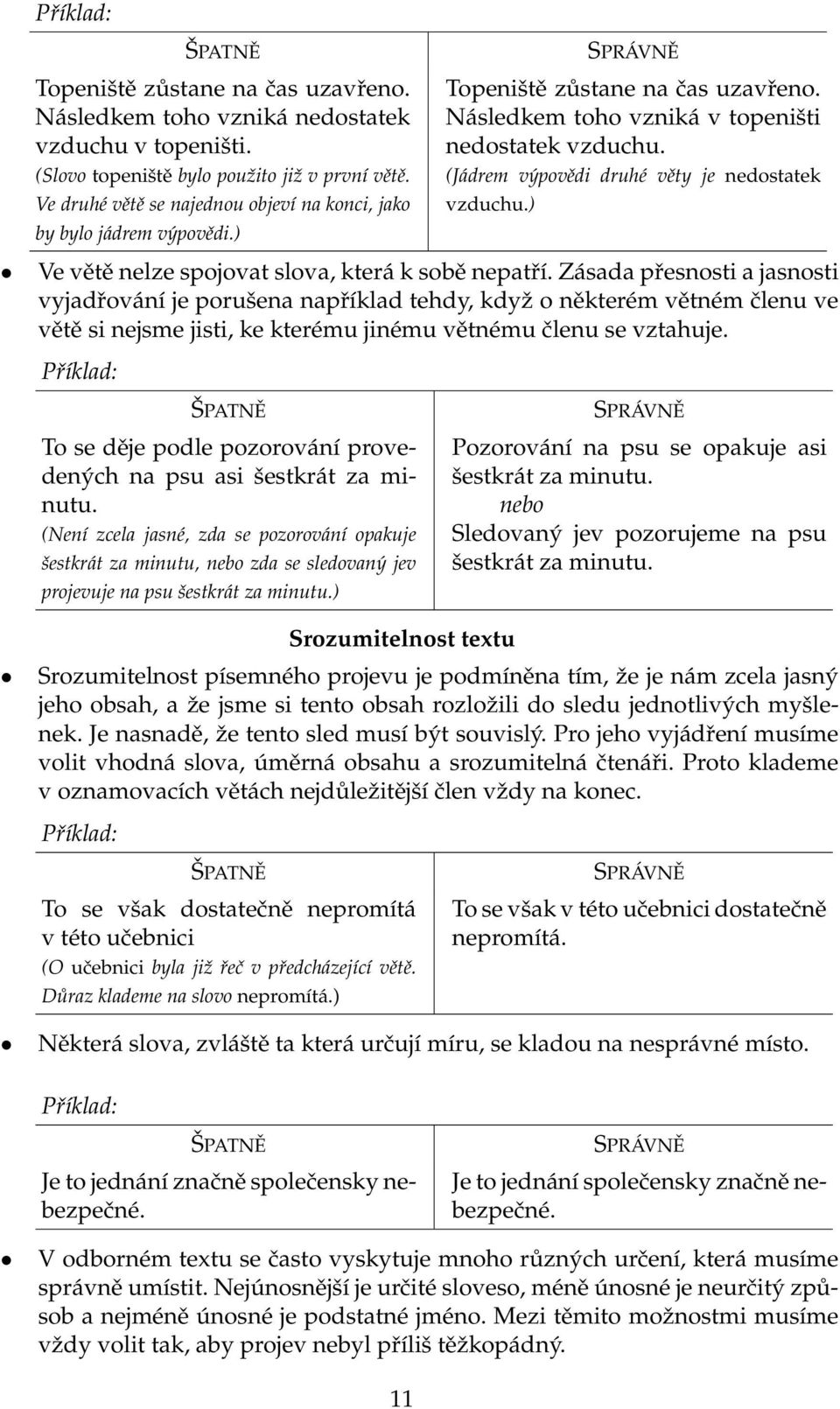 (Jádrem výpovědi druhé věty je nedostatek vzduchu.) Ve větě nelze spojovat slova, která k sobě nepatří.