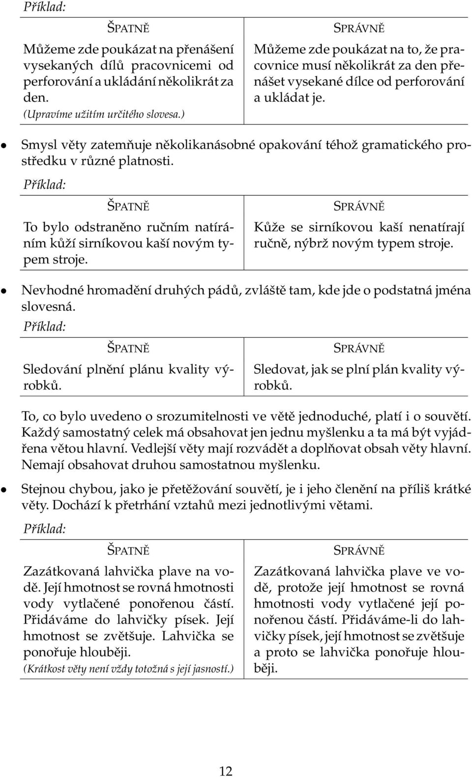 Smysl věty zatemňuje několikanásobné opakování téhož gramatického prostředku v různé platnosti. Příklad: ŠPATNĚ To bylo odstraněno ručním natíráním kůží sirníkovou kaší novým typem stroje.