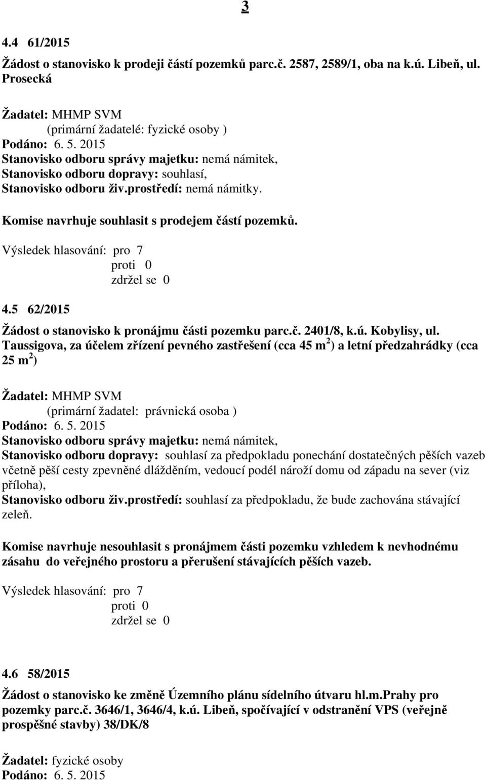 Taussigova, za účelem zřízení pevného zastřešení (cca 45 m 2 ) a letní předzahrádky (cca 25 m 2 ) (primární žadatel: právnická osoba ) Stanovisko odboru dopravy: souhlasí za předpokladu ponechání