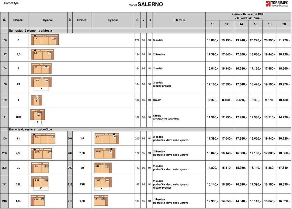 140,- 9.670,- 10.450,- 111 1O 102 95 94 Křeslo s výsuvným taburetem 11.990,- 12.290,- 12.490,- 12.980,- 13.510,- 14.290,- Elementy do sestav s 1-područkou 200 3 L 201 3 R 200 95 94 3-sedák 17.