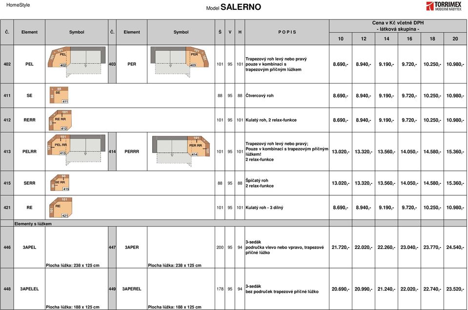 2 relax-funkce 13.020,- 13.320,- 13.560,- 14.050,- 14.580,- 15.360,- 415 SERR 88 95 88 Špičatý roh 2 relax-funkce 13.020,- 13.320,- 13.560,- 14.050,- 14.580,- 15.360,- 421 RE 101 95 101 Kulatý roh - 3 dílný 8.