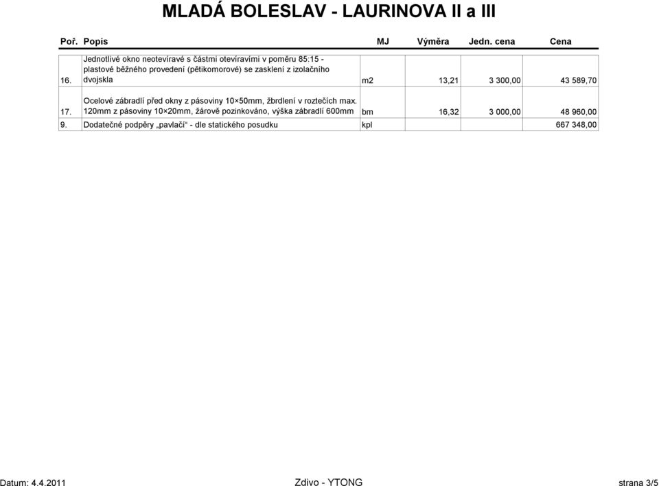 zábradlí 600mm bm 16,32 3 000,00 48 960,00 9.