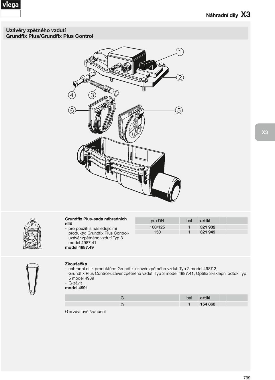 49 pro DN 100/125 1 321 932 150 1 321 949 Zkoušečka Grundfix- uzávěr zpětného vzdutí Typ 2 model 4987.