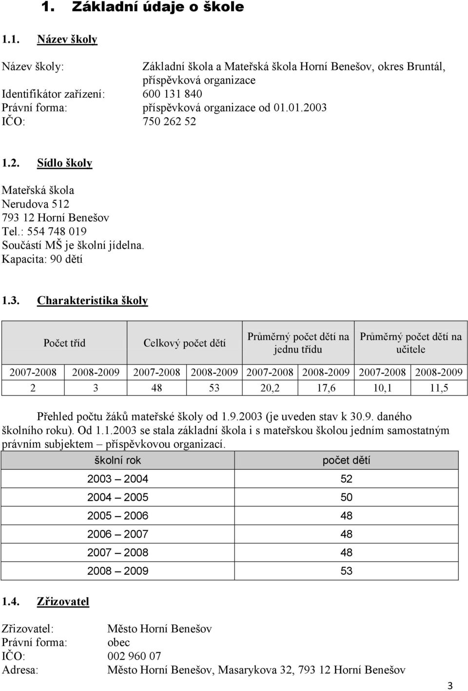 IČO: 750 262 52 1.2. Sídlo školy Mateřská škola Nerudova 512 793 