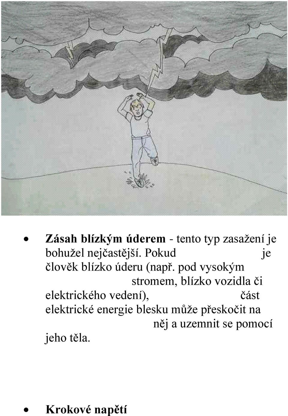 pod vysokým stromem, blízko vozidla či elektrického vedení), část