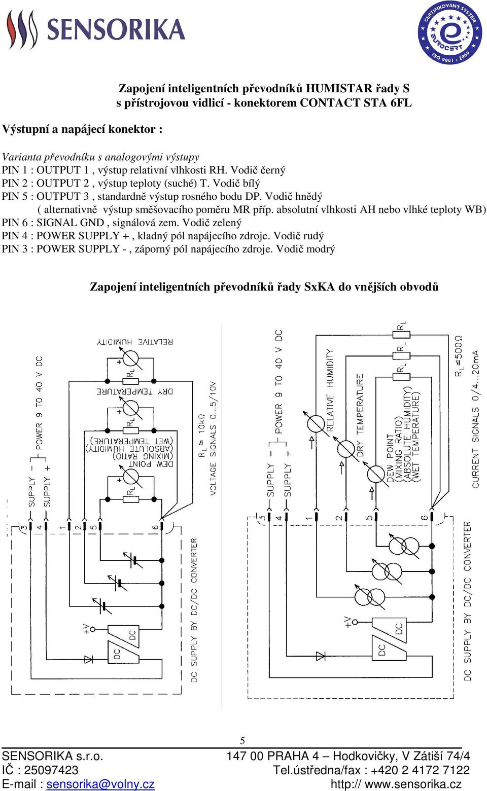 Vodič bílý PIN 5 : OUTPUT 3, standardně výstup rosného bodu DP. Vodič hnědý ( alternativně výstup směšovacího poměru MR příp.