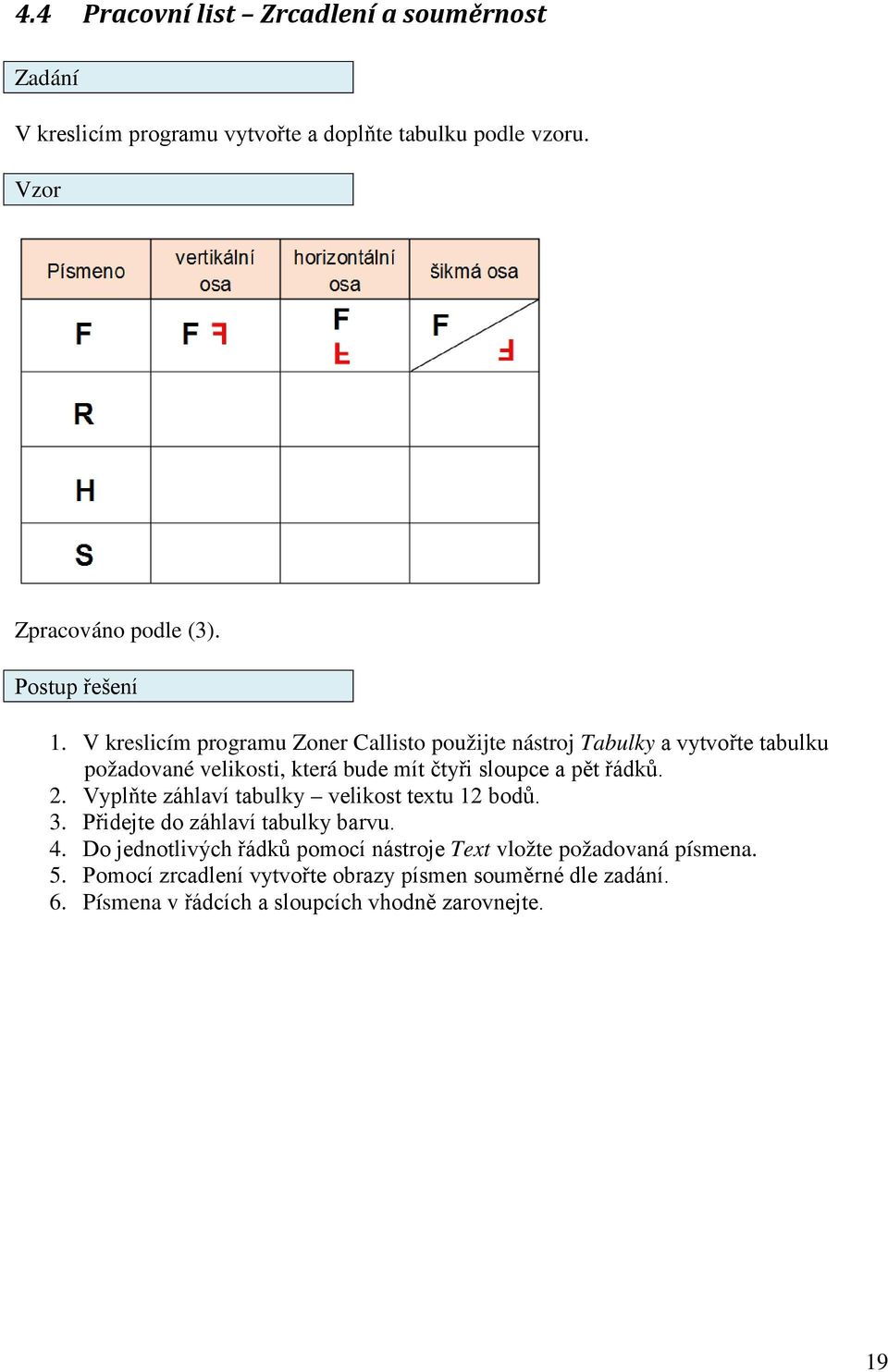 V kreslicím programu Zoner Callisto použijte nástroj Tabulky a vytvořte tabulku požadované velikosti, která bude mít čtyři sloupce a pět řádků.